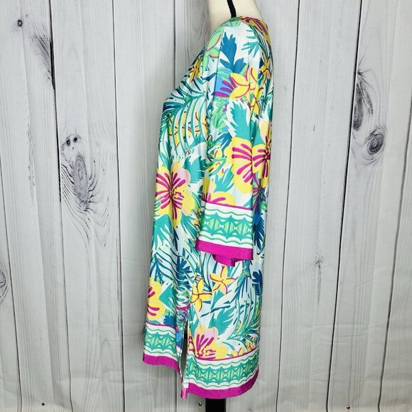 Beach Break Shift Dress Women’s Size Large Bright Colorful 3/4 Sleeve Stretch - Picture 4 of 12